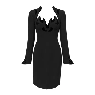 Pre-owned Mugler F/w 1995 Thierry  Black Velvet Trim Sculpted Cutout Dress