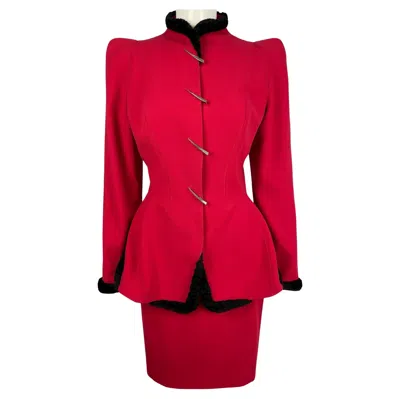Pre-owned Mugler Fw 1997 Red Pagoda Shoulders Thierry  Skirt Suit