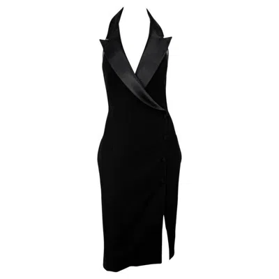 Pre-owned Mugler F/w 1998 Thierry  Runway 'lingerie Revisited' Black Tuxedo Halter Dress