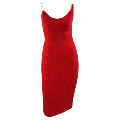 Pre-owned Mugler F/w 1999 Thierry  Red Boucl Asymmetric Chain Runway Bodycon Wool Dress