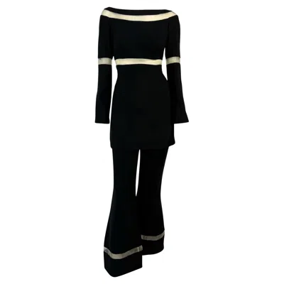 Pre-owned Mugler F/w 1999 Thierry  Runway Beige Mesh Panel Black Pantsuit Set It42
