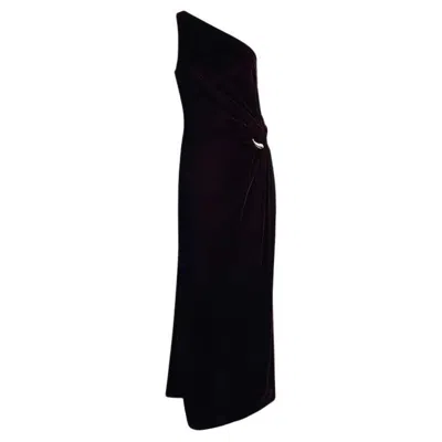 Pre-owned Mugler F/w 2000 Thierry  Rhinestone Burgundy Velvet Single Shoulder Runway Gown In Red