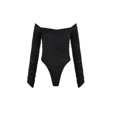 Mugler Gathered Bodysuit In Black