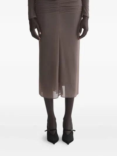 Mugler Gathered Mesh Asymmetrical Skirt In Brown