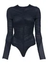 Mugler Gathered Mesh Bodysuit In Blue