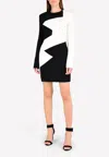 Mugler Monochrome Geometric Pattern Sleeved Mini Dress In Monochrome