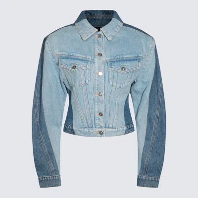 Mugler Colour-block Denim Jacket In Tokyo Blue/dark Blue