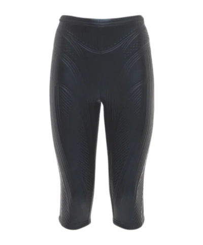 Mugler Glossy Embossed Plain Knit Motorcycle Pants In Black