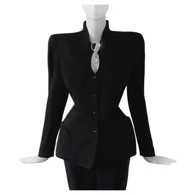 Pre-owned Mugler Gorgeous Thierry  Crystal Glam Ensemble Sculptural Black Jacket Skirt Set
