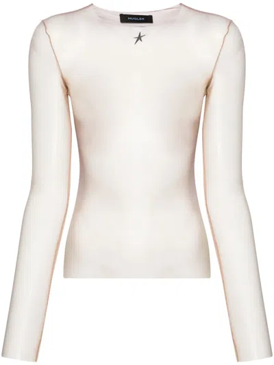 Mugler Gradient-effect Mesh Top In Neutrals