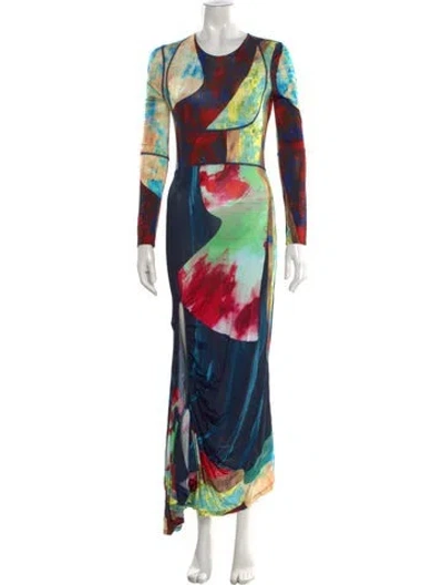 Pre-owned Mugler Graphic Print Long Dress In Red