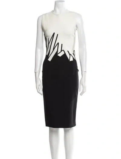 Pre-owned Mugler Graphic Print Midi Length Dress In Black