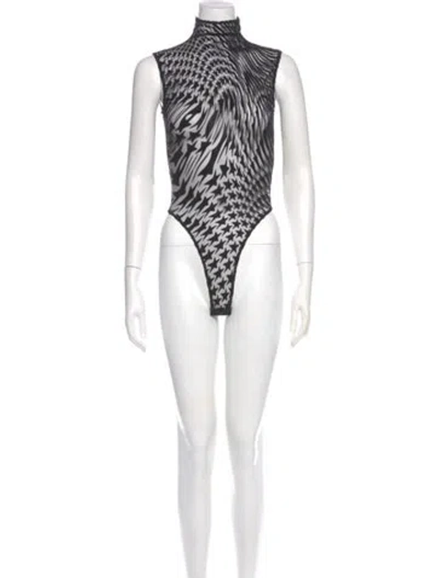 Pre-owned Mugler Graphic Print Mock Neck Bodysuit In Black