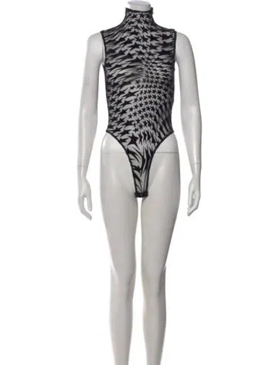 Pre-owned Mugler Graphic Print Mock Neck Bodysuit In Brown