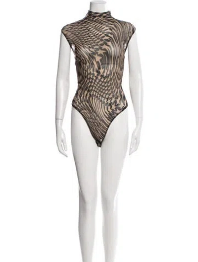 Pre-owned Mugler Graphic Print Mock Neck Bodysuit In Brown