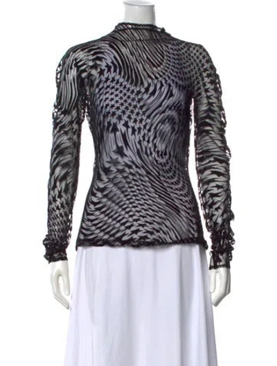Pre-owned Mugler Graphic Print Mock Neck Top In Black