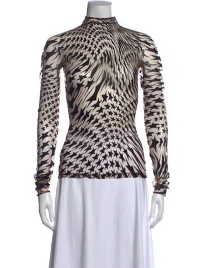Pre-owned Mugler Graphic Print Mock Neck Top In Neutral