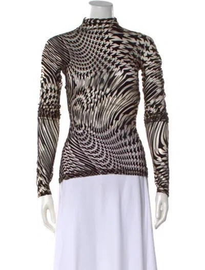 Pre-owned Mugler Graphic Print Mock Neck Top In Neutral