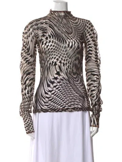 Pre-owned Mugler Graphic Print Mock Neck Top In Neutrals