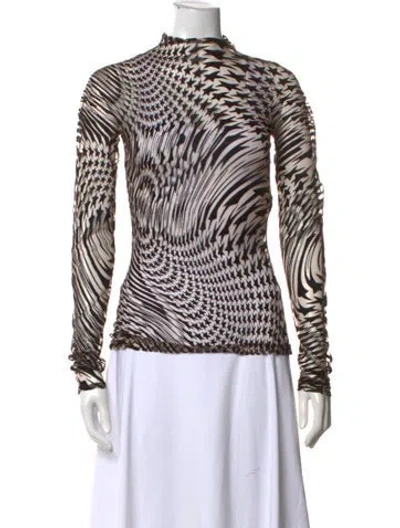 Pre-owned Mugler Graphic Print Mock Neck Top In Neutrals