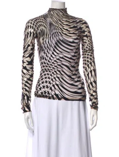 Pre-owned Mugler Graphic Print Turtleneck Top In Black/brown