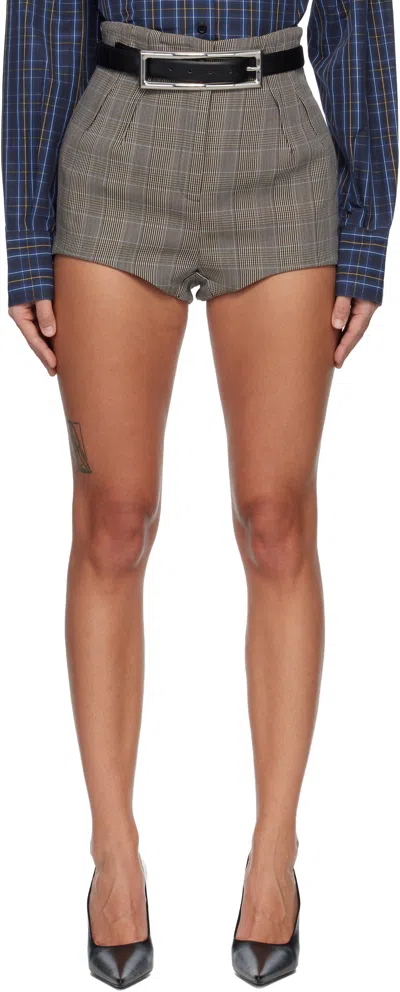 Mugler Gray Checked Pleated Tailored Shorts