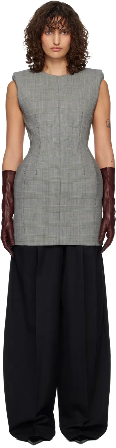 Mugler Gray Checked Stockman Mini Dress