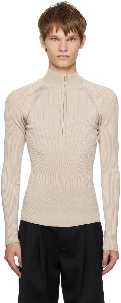 Mugler Gray Hook-and-eye Ribbed Top