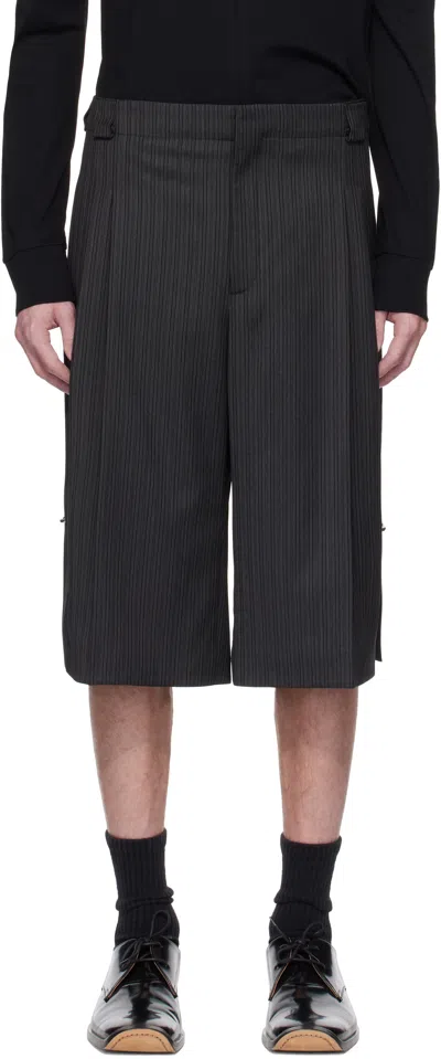 Mugler Grey Pinstripe Pierced Tailored Shorts In Bg99