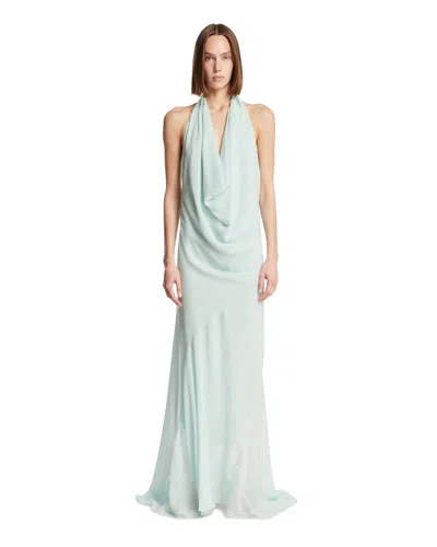 Mugler Green Draped Halterneck Dress In Blue