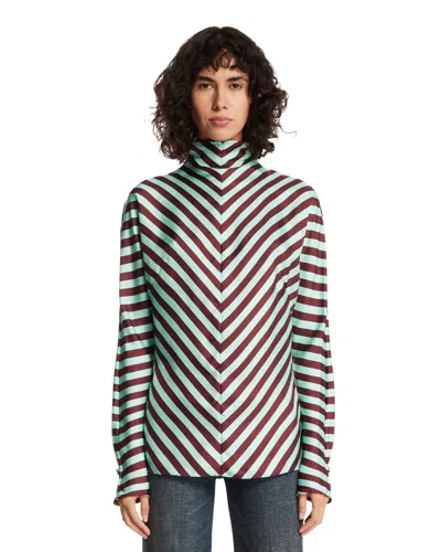 Mugler Green Striped Silk Blouse In Multi