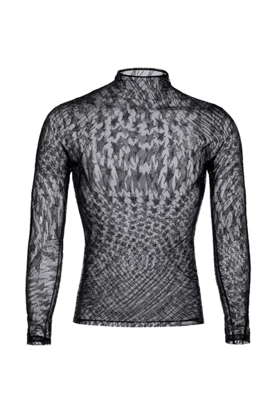 Pre-owned Mugler H&m Rhinestoneembellished Mesh Shirt (mens) In Black