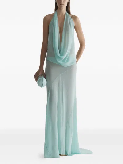 Mugler Halterneck Draped Dress In Blue