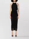 Mugler Halterneck Open Back Midi Dress Sheer Overlay