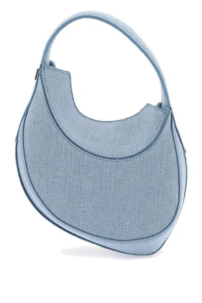 Mugler Spiral Denim Mini Handbag In Light Blue With Leather Pocket