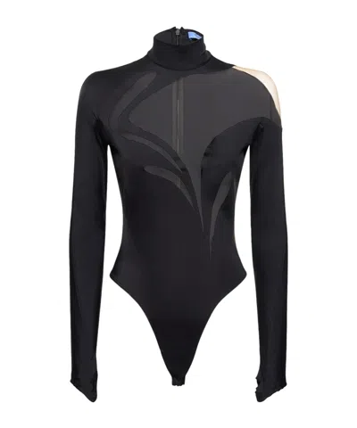 Mugler High-collar Long-sleeved Jumpsuit In Black