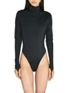 Mugler Turtleneck Velvet Bodysuit In Black