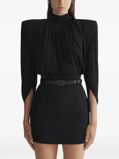 Mugler High-neck Long-sleeve Top In Black