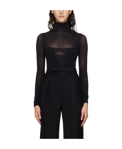 Mugler High-neck Long-sleeve Top In Black