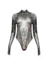 Mugler High-neck Printed Bodysuit With Mesh Design