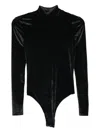 Mugler High-neck Velvet Bodysuit In Black