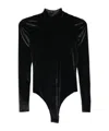 Mugler High-neck Velvet Bodysuit In Black