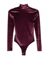 Mugler High-neck Velvet Bodysuit In Brown