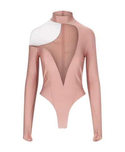 Mugler High-necked Long-sleeved Jumpsuit In Pink