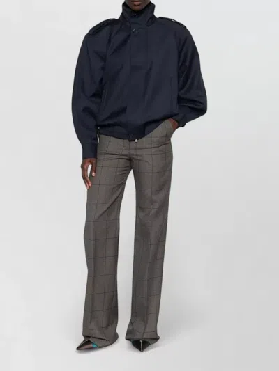 Mugler High Waist Checked Tailored Wide Leg Pants In Gray