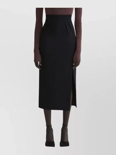 Mugler High Waist Midi Skirt Side Slit In Black