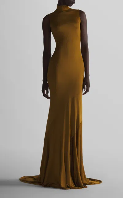 Mugler High-neck Gown In Brown