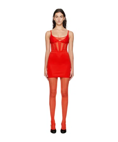 Mugler Hollowed-out Detail Dress In Red