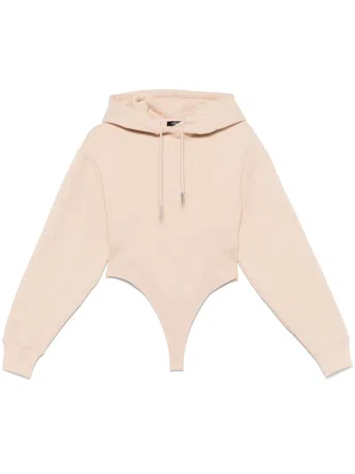 Mugler Hooded Bodysuit In Neutrals
