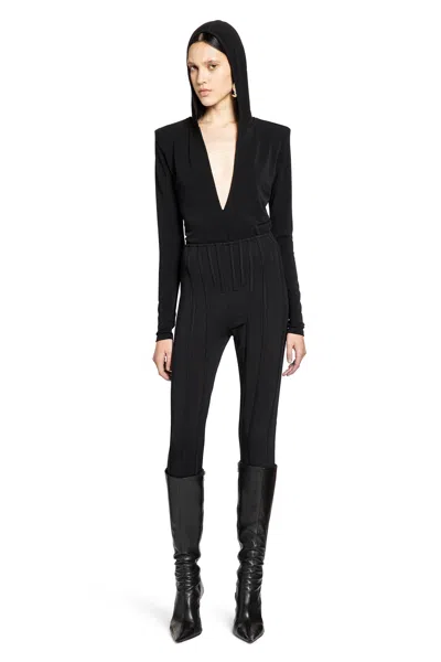 Mugler Hooded V-neck Bodysuit In Black